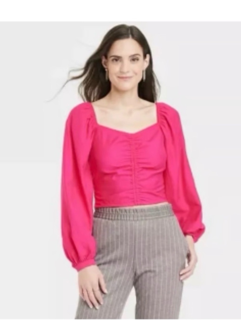 a new day Hot Pink Square Neck Puff-Sleeve Crop Top